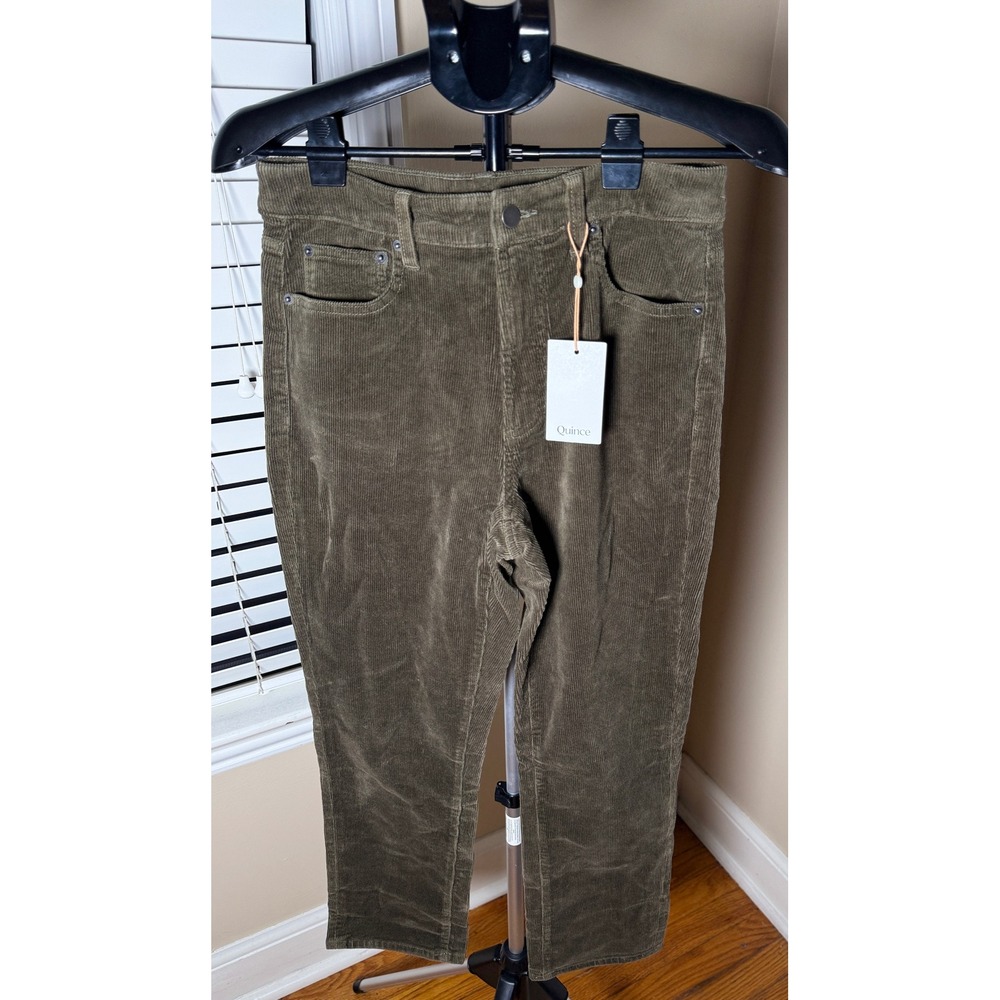 Quince Organic Stretch Corduroy Straight Leg Pants Seaweed Green Women 8 NEW